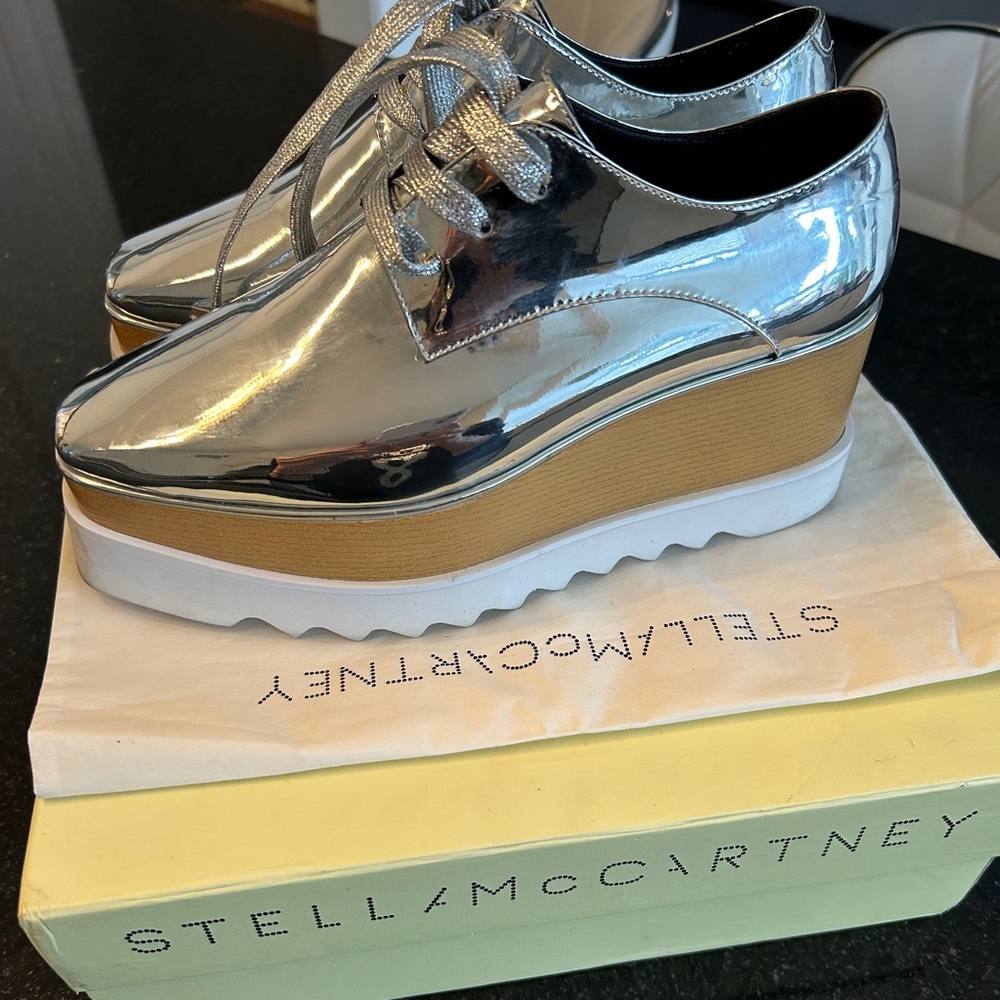 Stella McCartney Elyse mirror shoes.